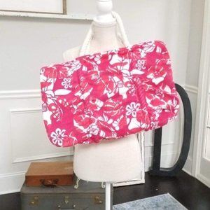 Tropical Print Tote with Ruching and Rope Handles